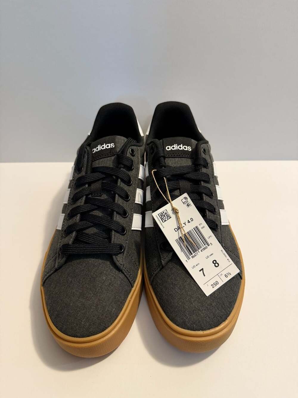 Adidas Daily 4.0 Size 7 Black White Gum Canvas Sneakers